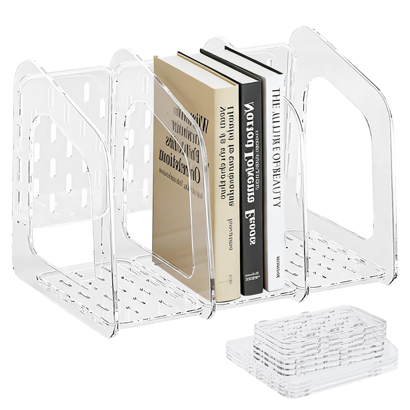GOMETY Organizador de escritorio con 4 compartimentos extraíble grueso para oficina carpetas revistas libros CD