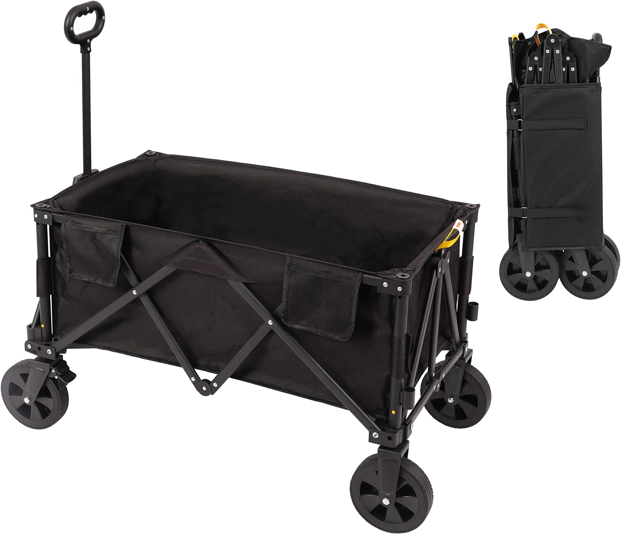 iHomey Collapsible Folding Wagon, Wagon Cart Heavy Duty Foldable with Two Drink Holders, Utility Grocery Wagon for Camping Shopping Sports (1 Year Warranty)