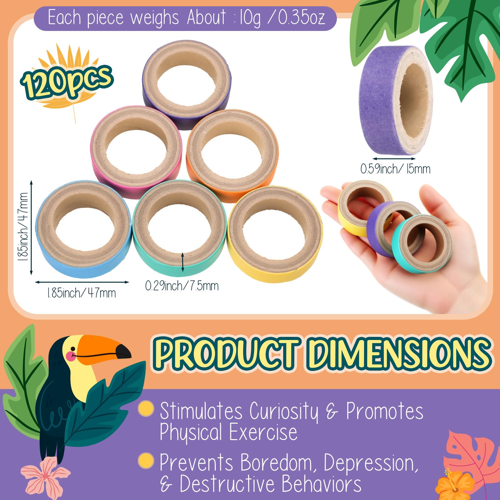 Skyygemm 120 Pcs Bagels Bird Toys Bulk for Parrots Cardboard Core Bird Toy Chewing Shredding Foraging Play Foot for Medium and Large Parrot Mini Macaws African Grey Cockatoos - image 2