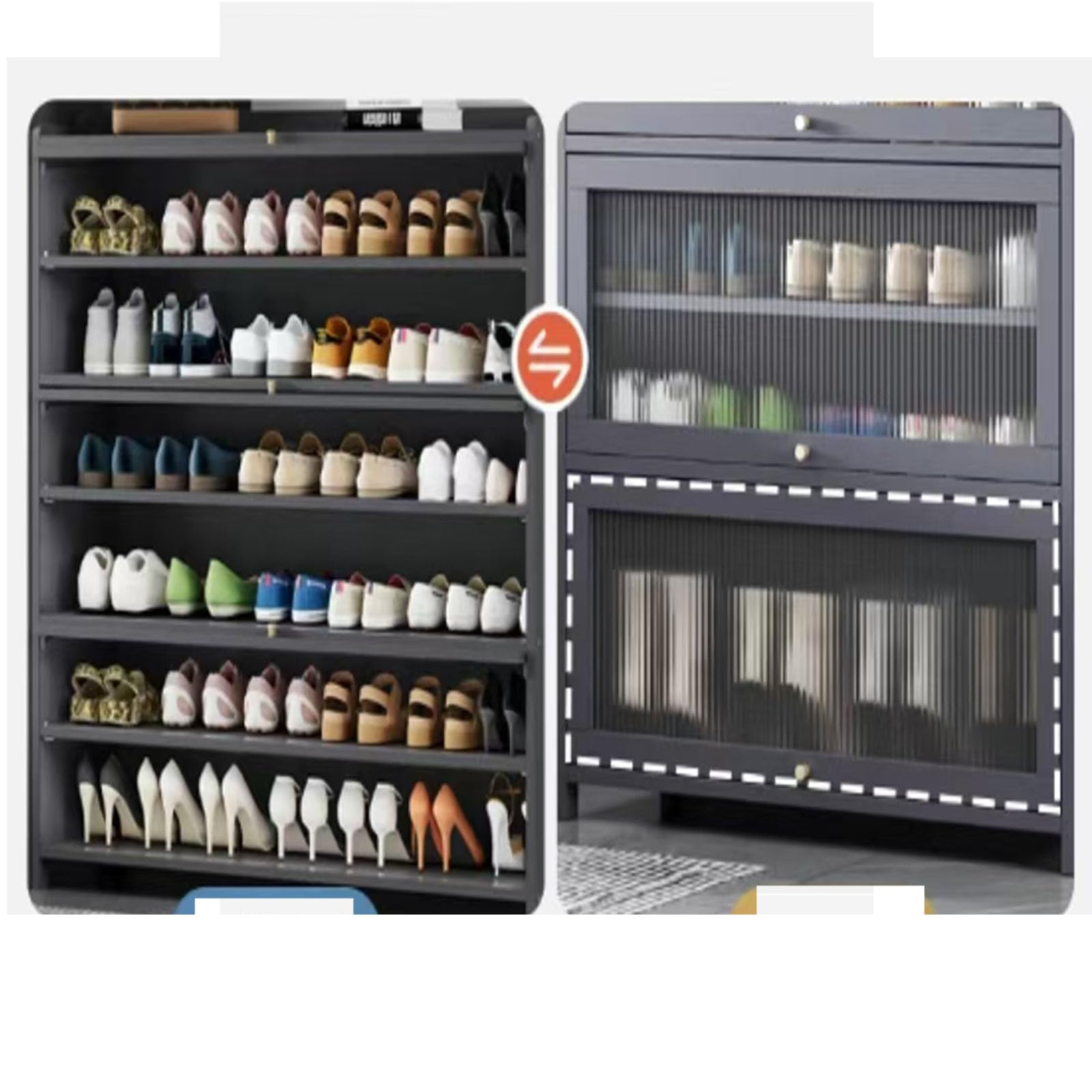 Gabinete de zapatos de bambú, puerta transparente, estante de zapatos de gran capacidad, con puerta plegable (Gris, 80cm,9capas)