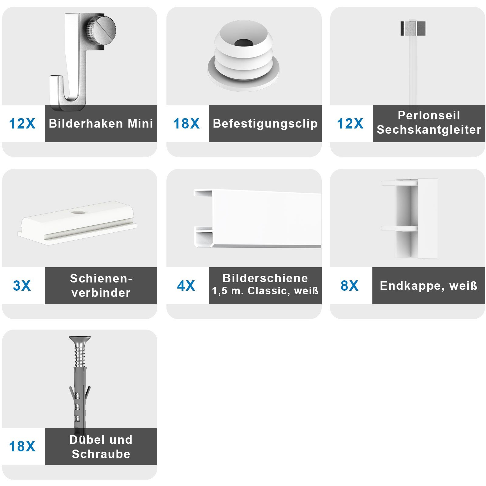 Bilderschienen Galerieschienen Bilderleiste Komplett-Set 6m (4x1,5m)weiß