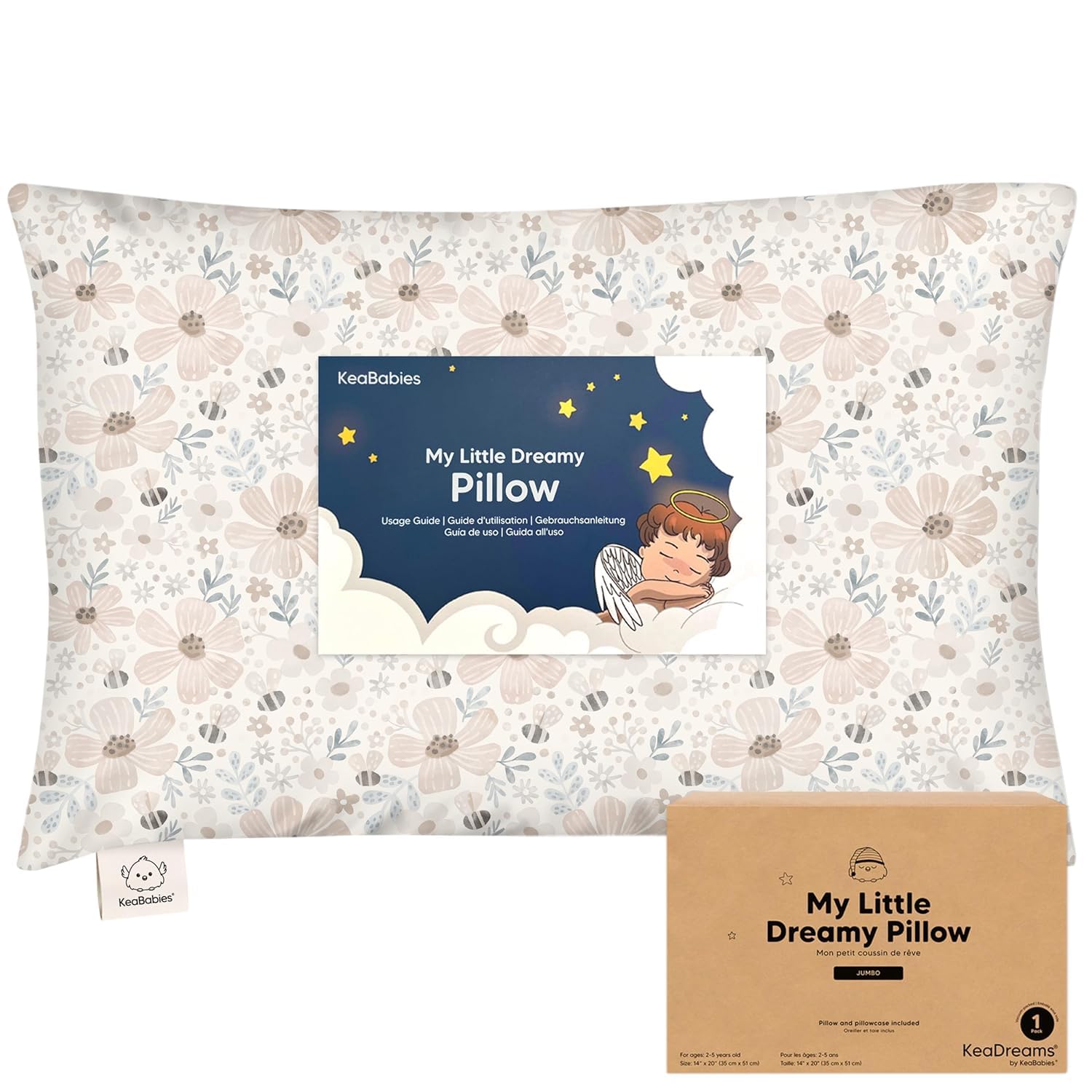 KeaBabies Toddler Pillow with Pillowcase, Jumbo 14X20 - Soft Organic Cotton Toddler Pillows for Sleeping - Machine Washable - Perfect for Travel,