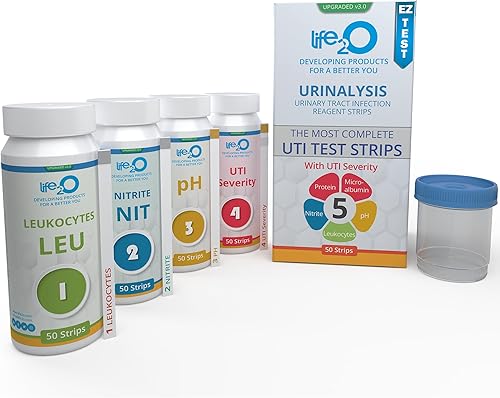life2O Tiras de prueba de UTI 5 en 1 con gravedad de ITU (juego de 50) - Leucocitos, nitrito, pH, proteína y microalbúmina - Tiras de parámetro