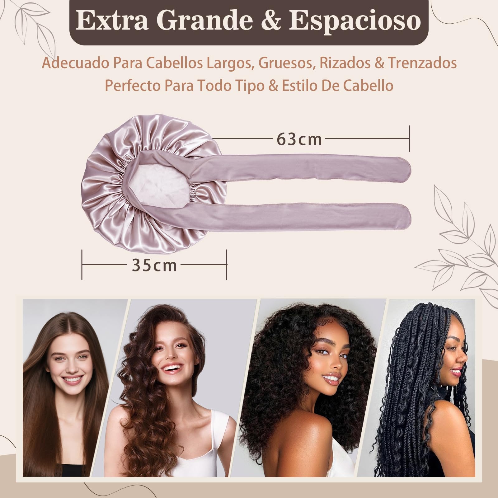 Set Gorro de Dormir con Coleta Ajustable de Saten Doble Capa para Pelo Rizado Regalo Hombre Mujer