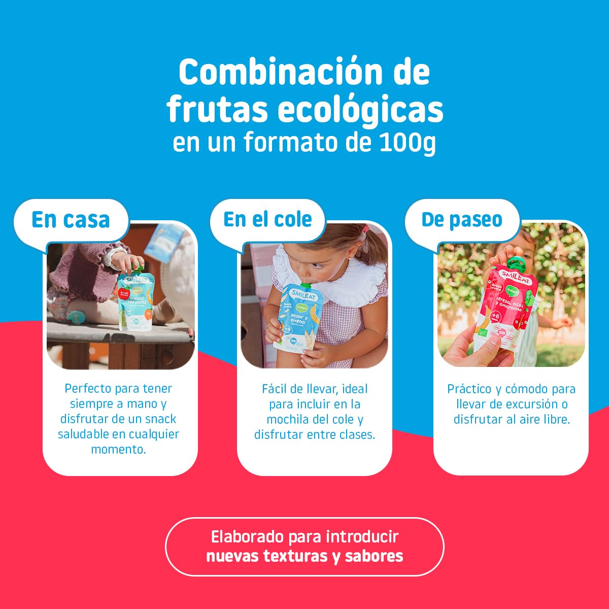 Smileat - Pouch de Frutas Ecológicas - Sin Sal ni Azúcar Añadido, Sin Gluten - Snack Práctico para Peques - Sabor a Cereza, Açai y Amaranto — view 5