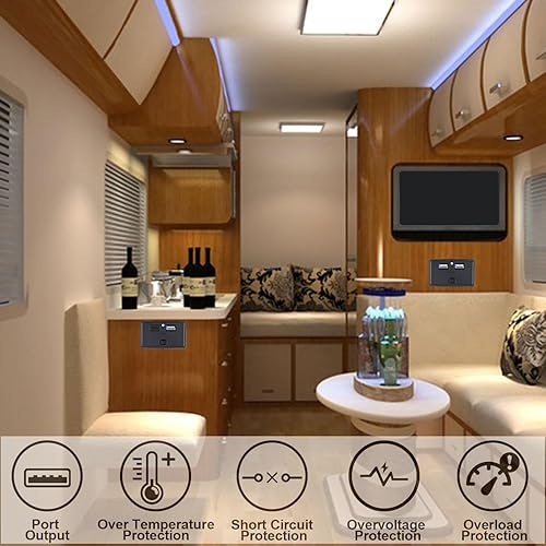 Miniatura 4 de Cllena Cargador USB dual con panel de toma de corriente con interruptor, 12V-24V 4.8A Cargador rápido de coche de doble puerto para coche, caravana,