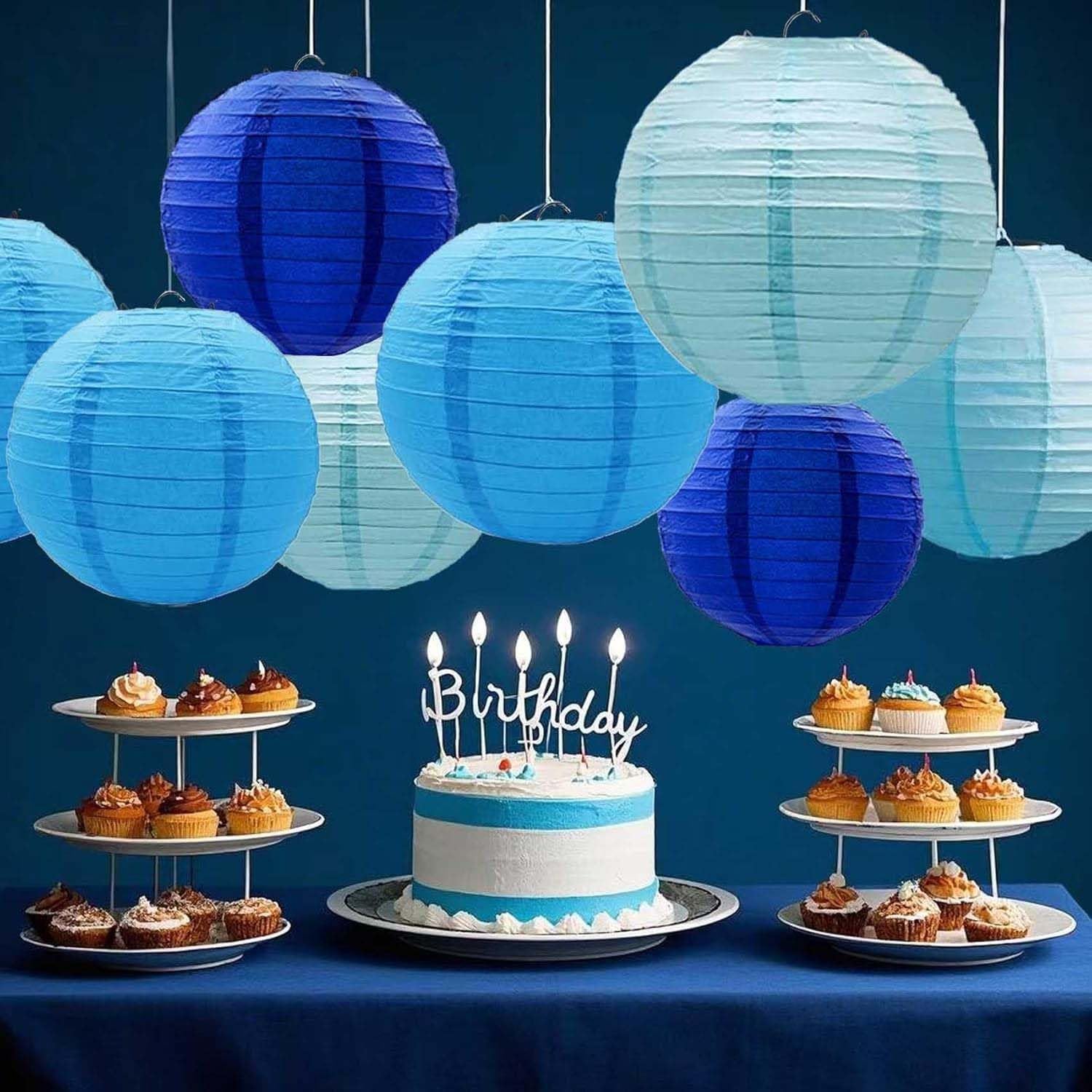 Lanterne en Papier Bleu Lot de 12 Lanternes Rondes en Papier pour Mariage，Diplômé，Anniversaire，Baptêmes Décoration