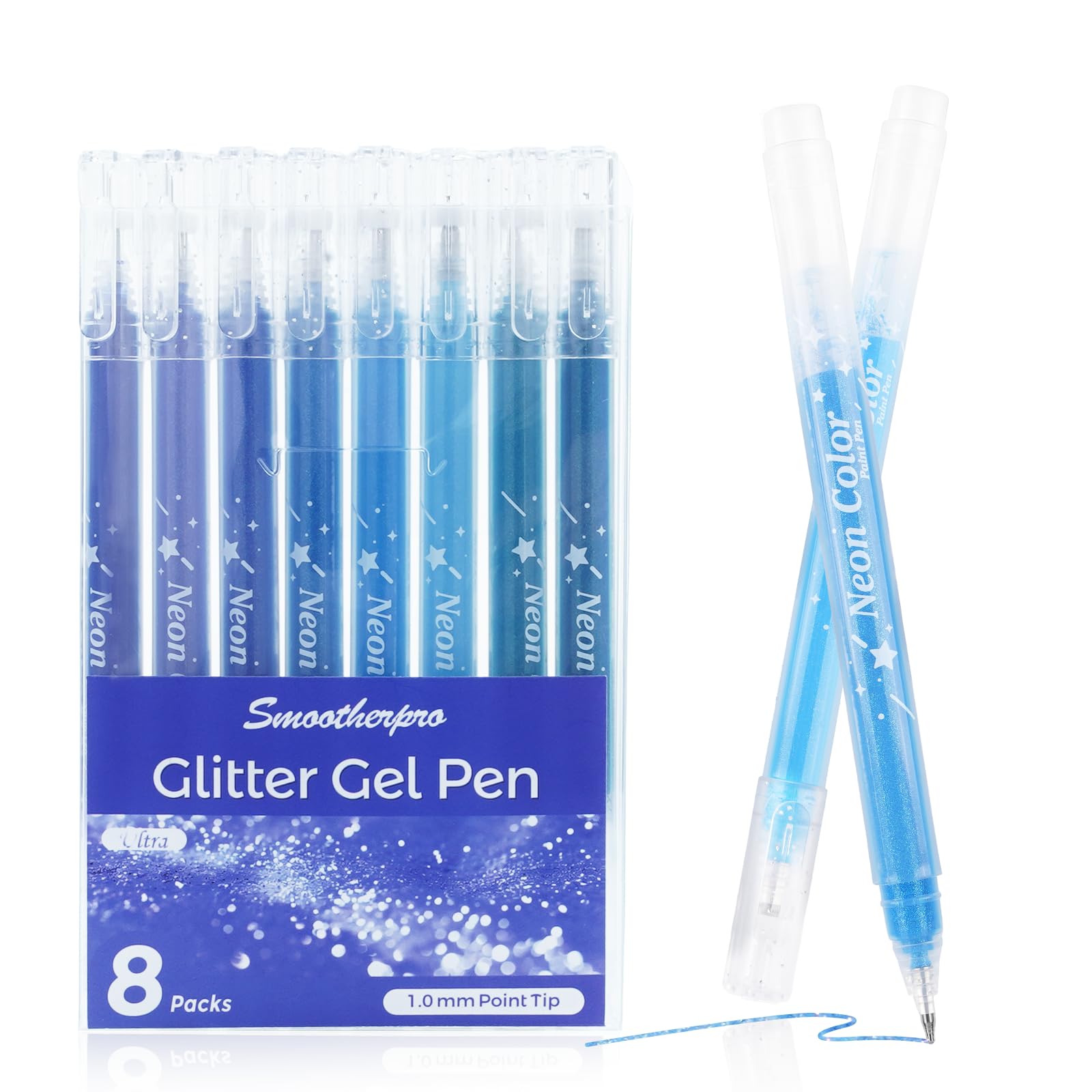 SMOOTHERPRO Metallic Glitter Gel Pens | Pack of 8 | 1.0 mm Tip Purple Glitter Sparkly Biro | Gel Pens for Adult Colouring Books Cards Journaling Crafting Drawing Writing（GLP008P）| Purple Series — image 1