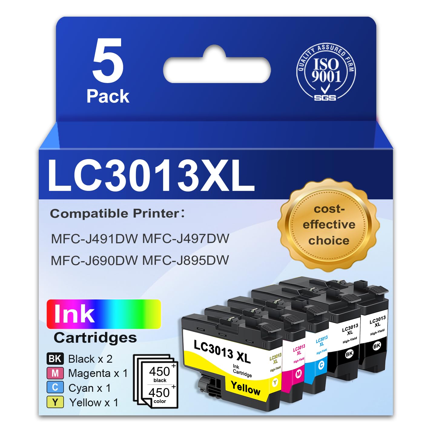 Photo 1 of LC3013XL LC3013 Ink Cartridges High Yield (5-Pack, 2BK/C/M/Y) Compatible Ink Cartridges Replacement for Brother LC3013 LC3013XL LC3011 LC3011XL with MFC-J497DW MFC-J895DW MFC-J491DW MFC-J690DW Printer