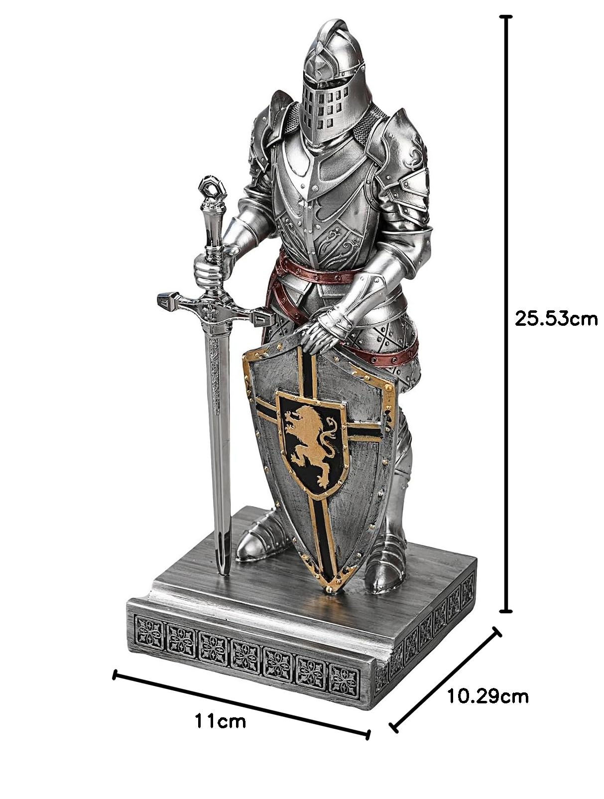 Ozdoba King's Guard figurka rycerza na biurko, akcesoria biurkowe, uchwyt na długopis, stojak do papieru do biura i domu (srebrny)