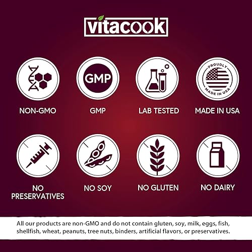 Miniatura 6 de VitaCook Suplemento de hierro para mujeres y hombres, hierro de alta potencia con vitamina C, sangre  Energía  Apoyo muscular e inmunológico, 60