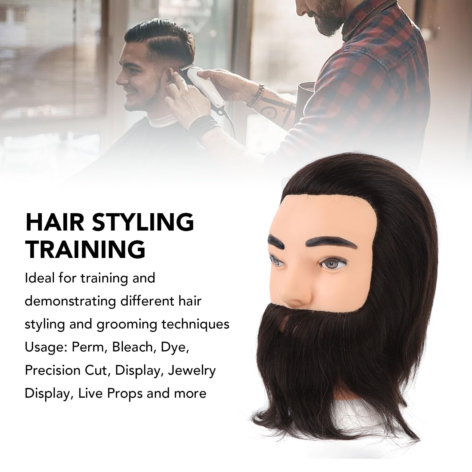 Męski manekin z żywicą brodą PCW realistyczny fryzjer męski trening do stylizacji włosów salon trening czarny