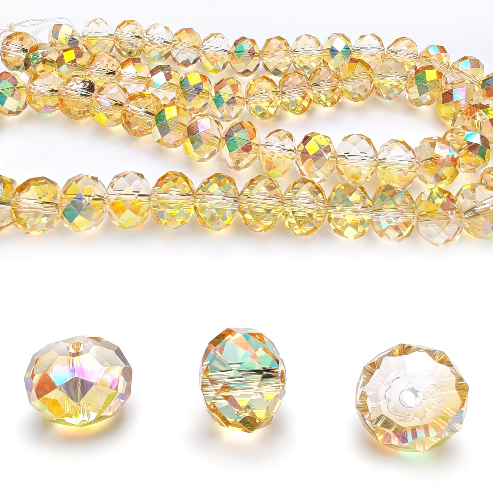 4mm Rondelle Glass Beads for Jewelry Making, Faceted Briolette Crytal Spacer Beads for Bracelet Necklace Earring, Shiny Gold 1200pcs