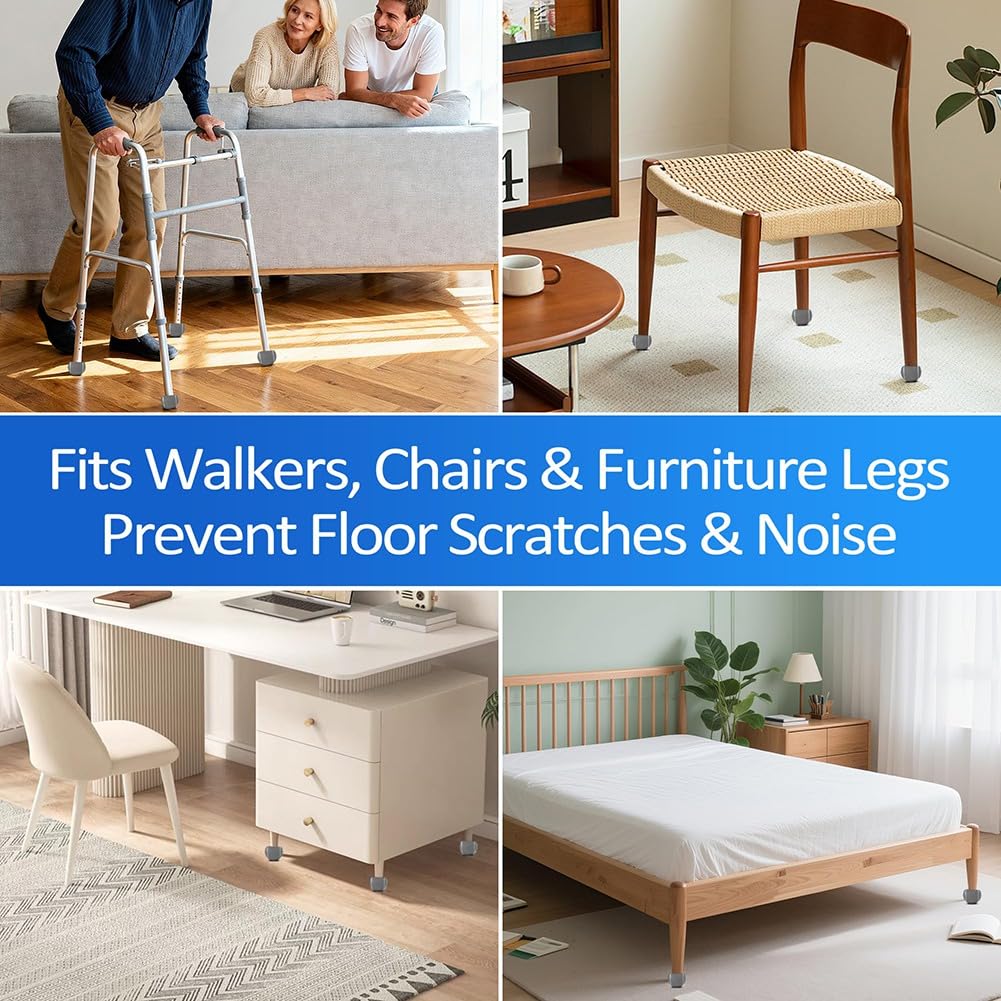 4 Pelotas de Tenis Precortadas para Andadores con Deslizadores de Fieltro, Ajuste Universal para la Mayoría de Andadores y Patas de Muebles, Fácil Instalación.