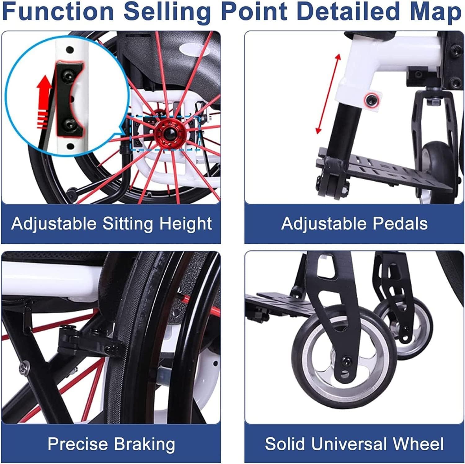 Ztimi Sport Lightweight Transport Mobile Wheelchairs, Lightweight Self Propelled Folding Aluminum Alloy Manual Sports and Leisure Wheelchair(Seat Width 36-42cm) (Color : B, Size : 42cm)