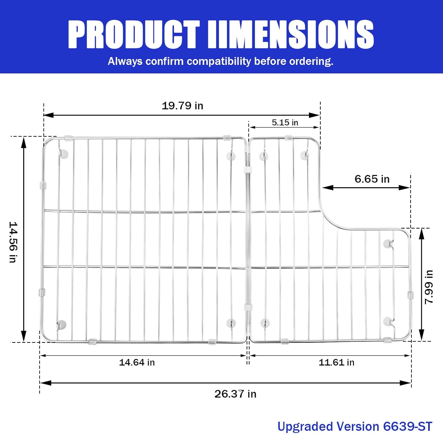 K-6449-ST Kitchen Sink Rack for Kohler Whitehaven K-5826 & K-5827 – 304 Stainless Steel Sink Protector Grid, Fits 26.18"x14.76"