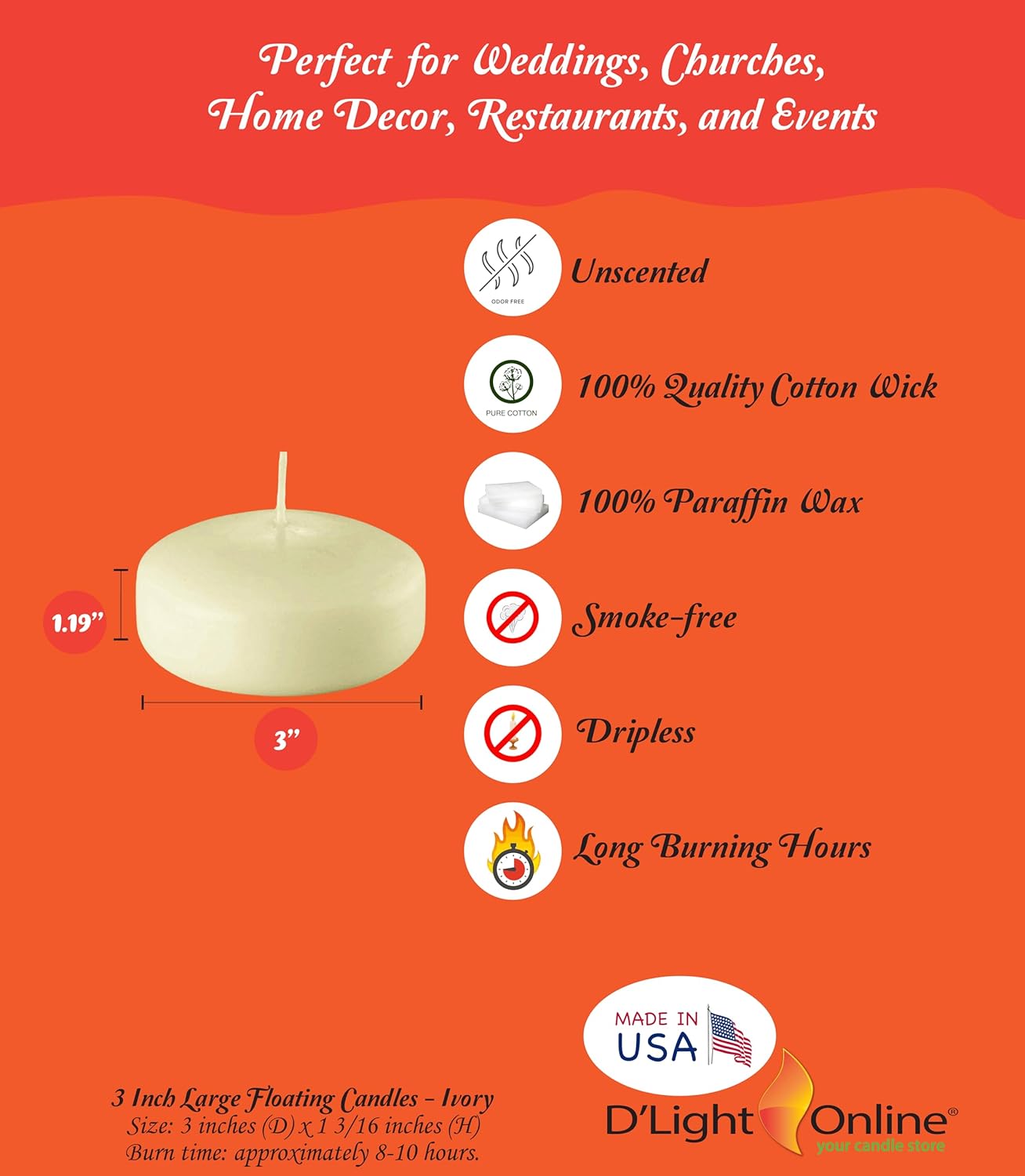 D’light Online Large 3 Inch Ivory Floating Candles Bulk Pack for Events, Centerpieces, Spa, Pool, Home Decor, for Cylinder Vases, Special Occasions and Holiday Decor – (Ivory, Set of 36) D’light Online Large 3 Inch Ivory Floating Candles Bulk Pack for Events, Centerpieces, Spa, Pool, Home Decor, for Cylinder Vases, Special Occasions and Holiday Decor – (Ivory, Set of 36)