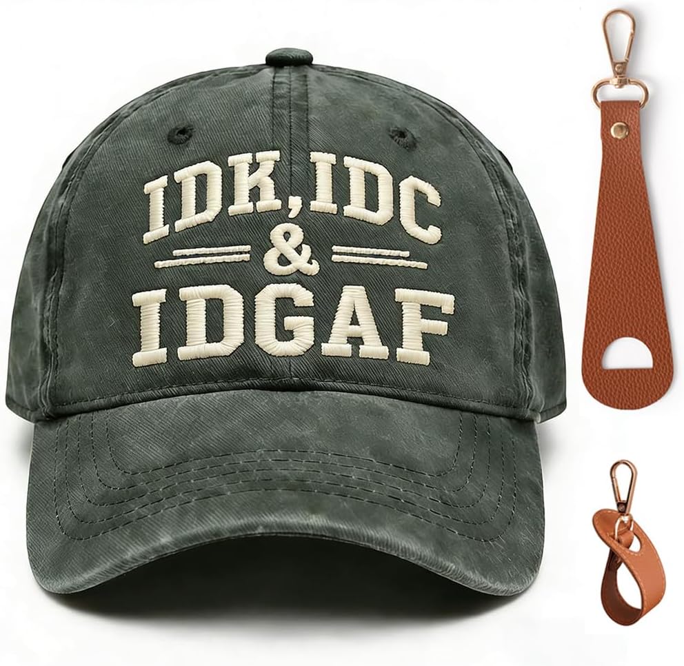 IDK IDC & Idgaf Embroidery Cap, Vintage Distressed Adjustable Dad Cap, Funny Attitude Baseball Hat with Clip for Men & Women image 5