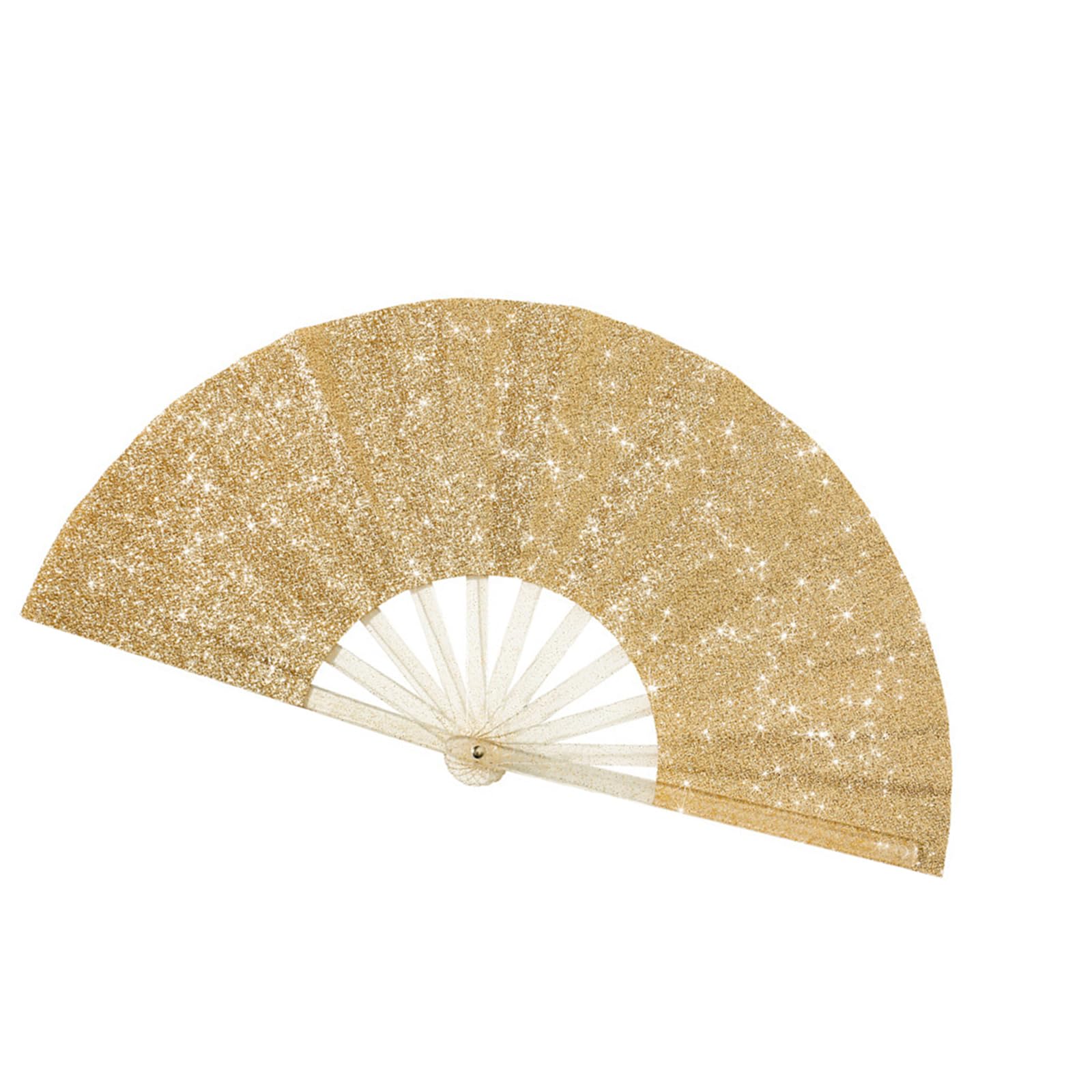 Msioytog Multicolor Sparkling Kungfu Handheld Folding Fan Frame For Stage Light Show Dance Competitions And Theatrical Sparkling Stage Fan