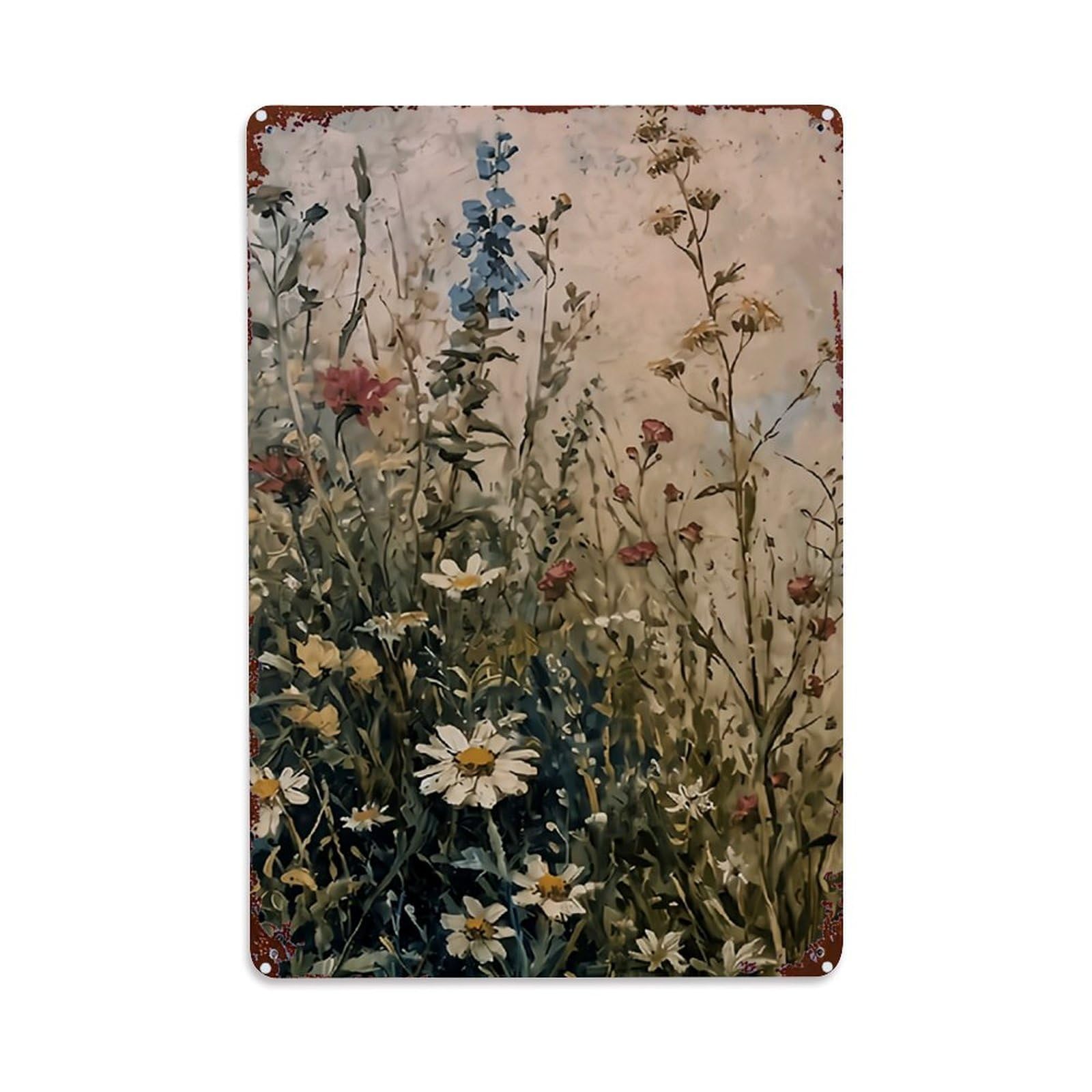 Wildflower Field Art Print Retro Metal Tin Sign, Vintage Decor Art Poster for Bar, Home, Man Cave, Kitchen, Laundry Room Gift 8x12Inch