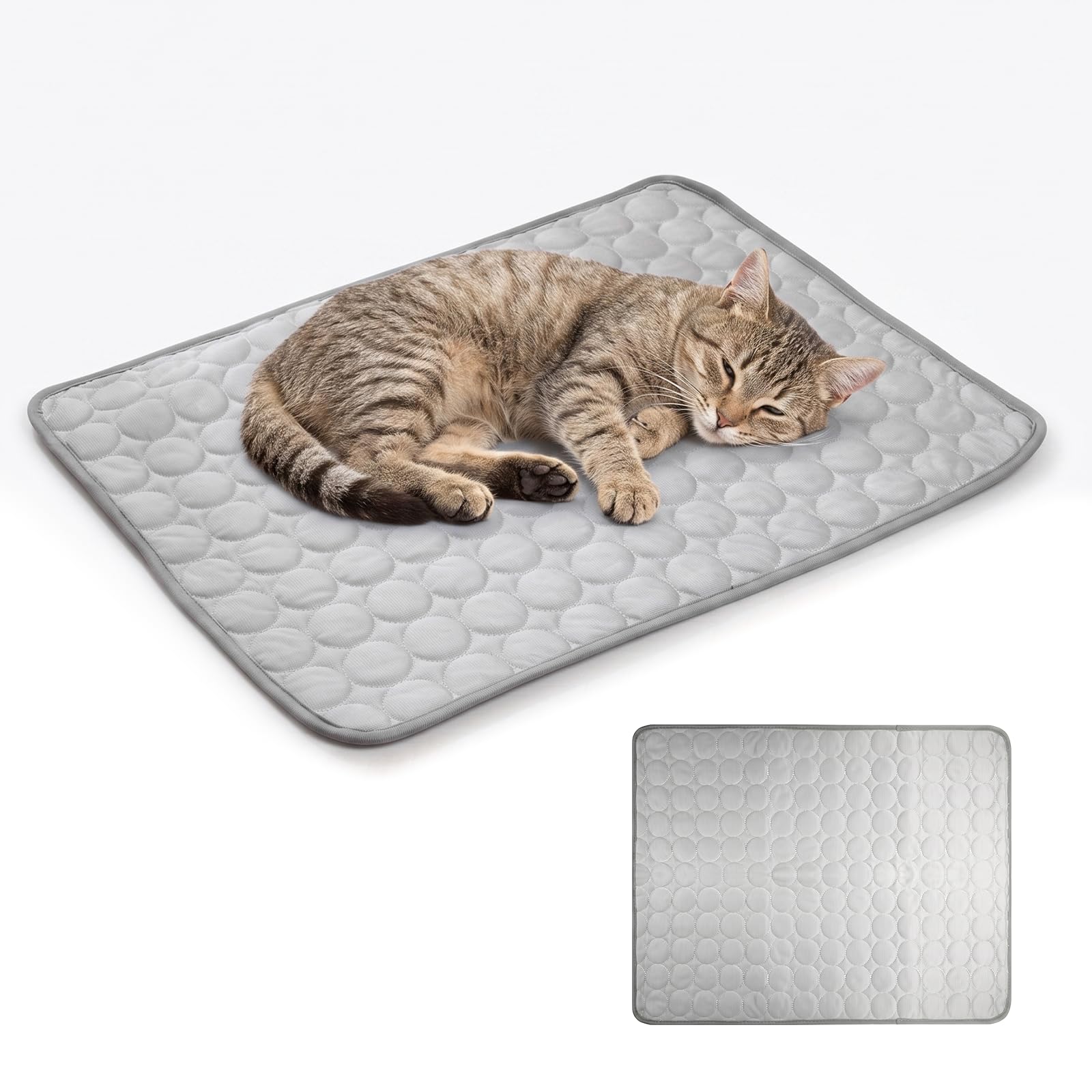 Amexo Cama Perro Verano, 70x55 cm Alfombra Perro Refrescante, Manta Gato Transpirable y Absorbente, Cojin Perro Antideslizante para Interiores y Exteriores (Gris)