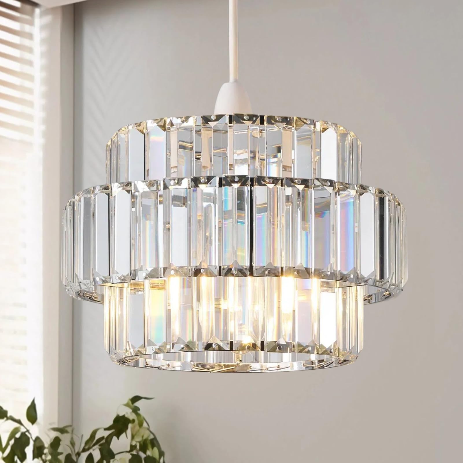 Harper Living Chrome Easy Fit Pendant Shade, Ceiling Light Shade With Diameter - Modern Lampshade For Bedroom, Kitchen, Living Room 27Cm