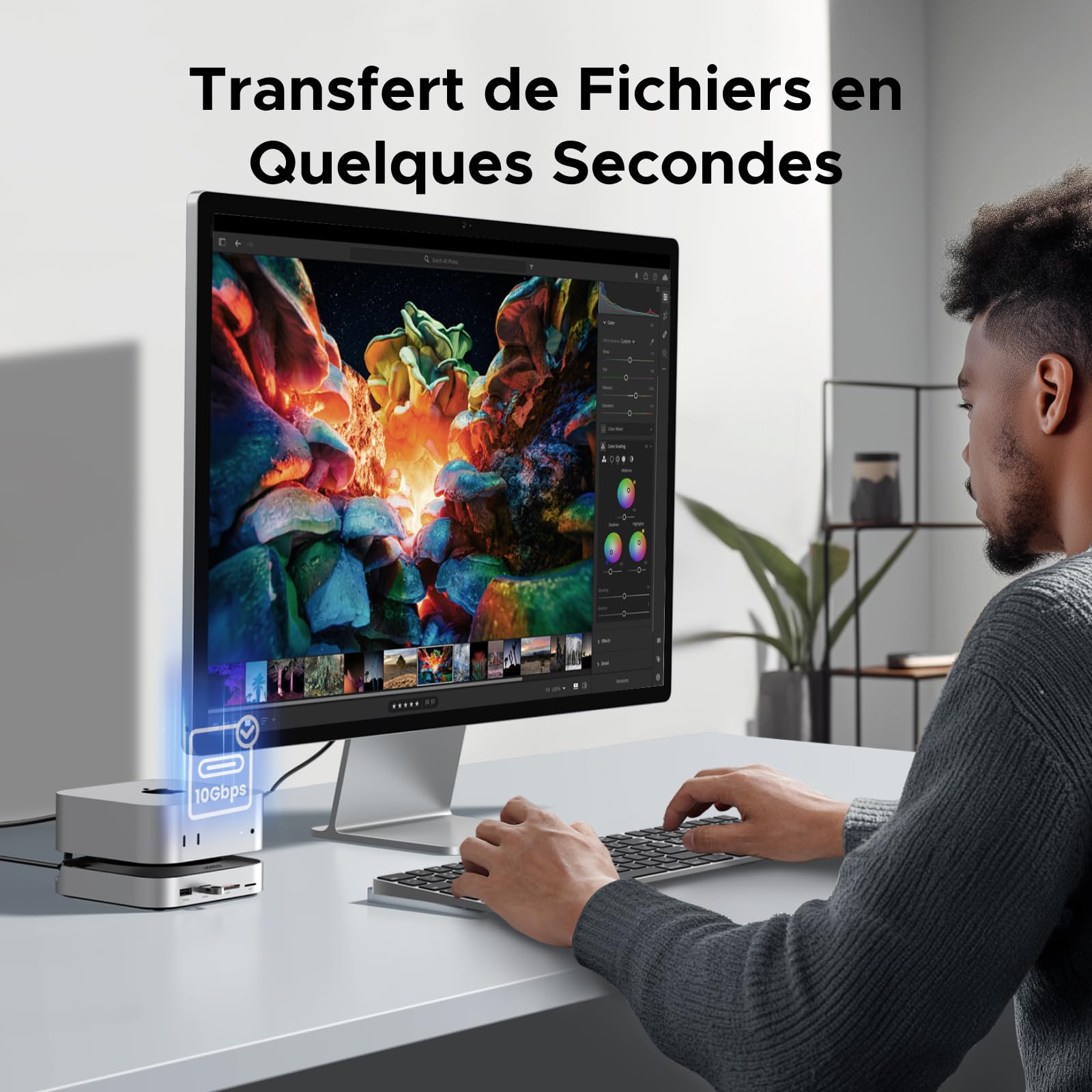 UGREEN Station d'accueil et Support Compatible avec Mac Mini M4 et M4 Pro 11 en 1 Docking Station Hub USB C avec Boîtier M.2 NVME SSD Lecteur de Carte SD TF 7 Ports USB 10Gbps ou 5Gbps