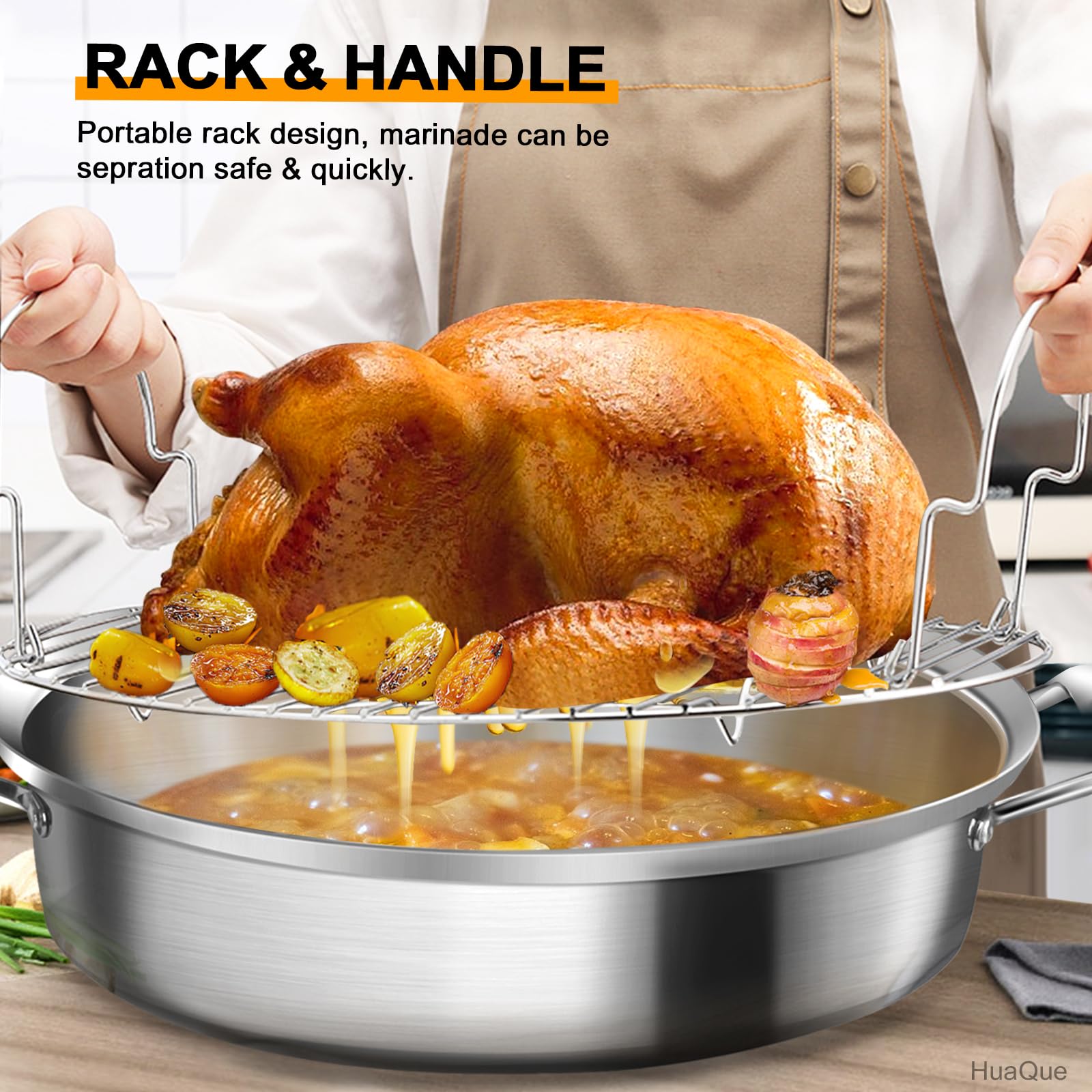 Sartén grande para asar con estante y tapa, regalos para mamá, mujer, esposa, tostadora ovalada grande de acero inoxidable, utensilios de cocina antiadherentes para pollo y pavo, 21 pulgadas