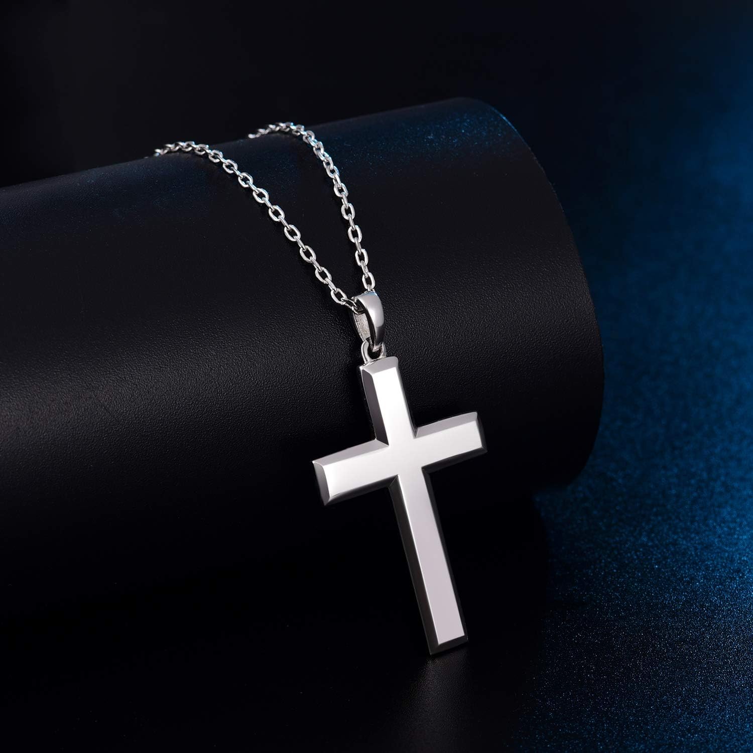 Cool Cross Pendant Necklace Classic High Polish Sterling Silver Shiny Cross Pendant Long Necklace for Men/Women - Image 3