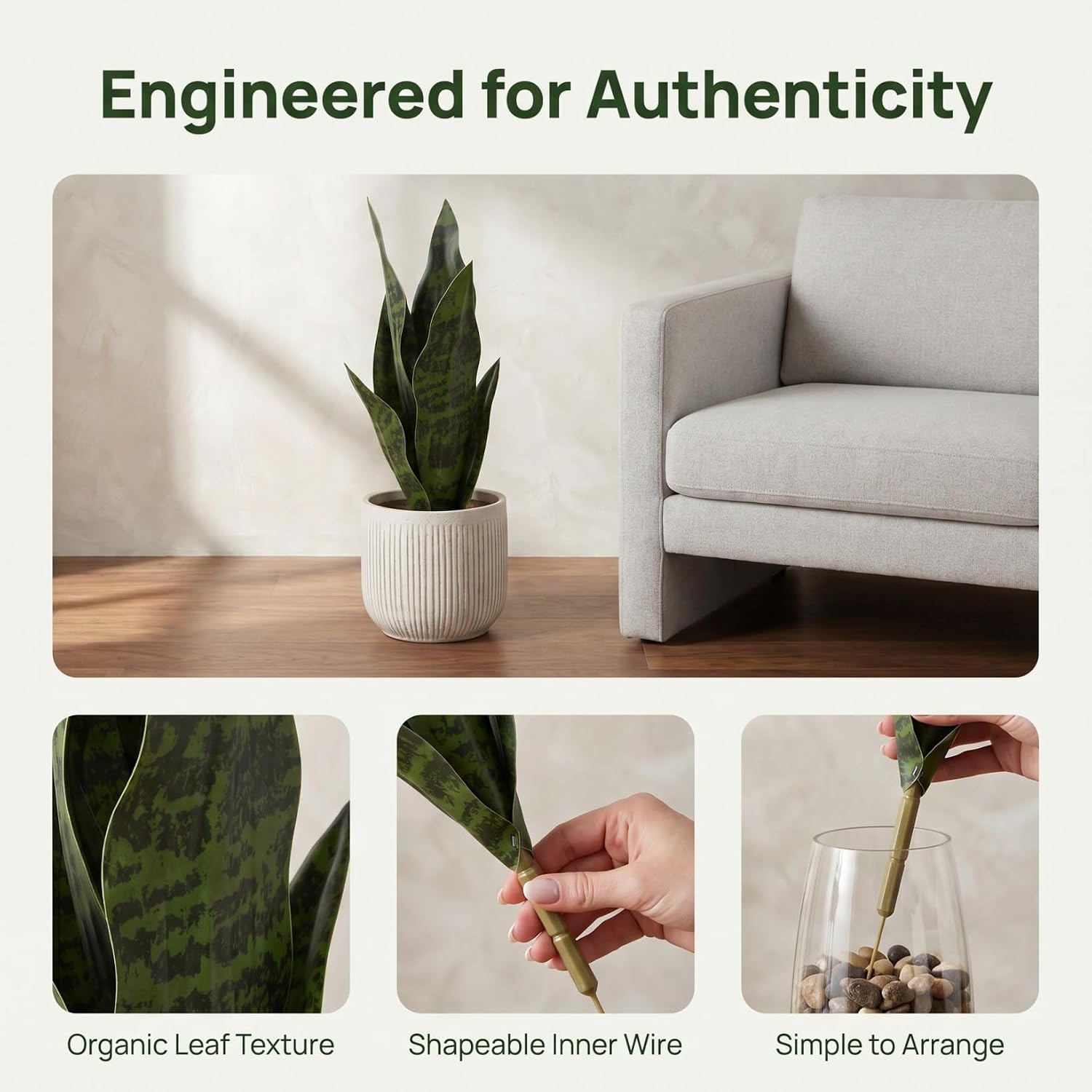Beavorty Artificial Sansevieria Plants Fake Snake Plant Faux Tropical Greenery Leaves Stem for Home Office Store Garden Decor Green2 32.5X13X10CM