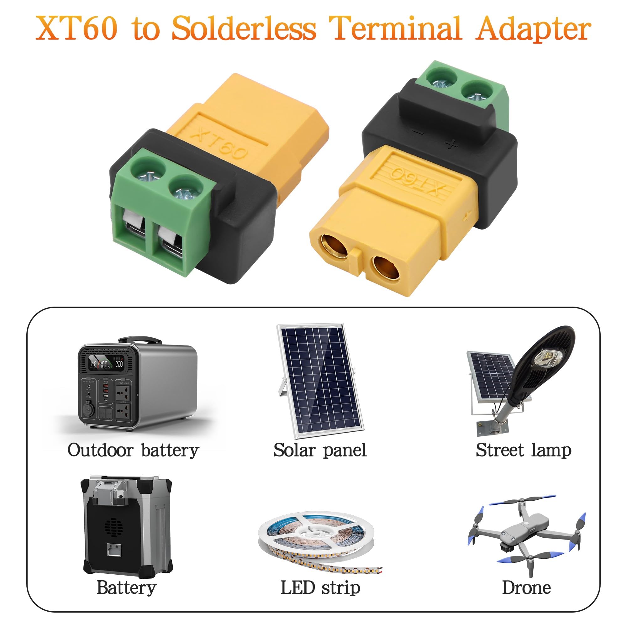MEIRIYFA XT60 a 2 pin, adattatore morsetto a vite senza saldo, XT60, connettore senza saldatura da femmina a 2 pin, adattatore morsetto a vite per pannello solare, centrale elettrica portatile (4