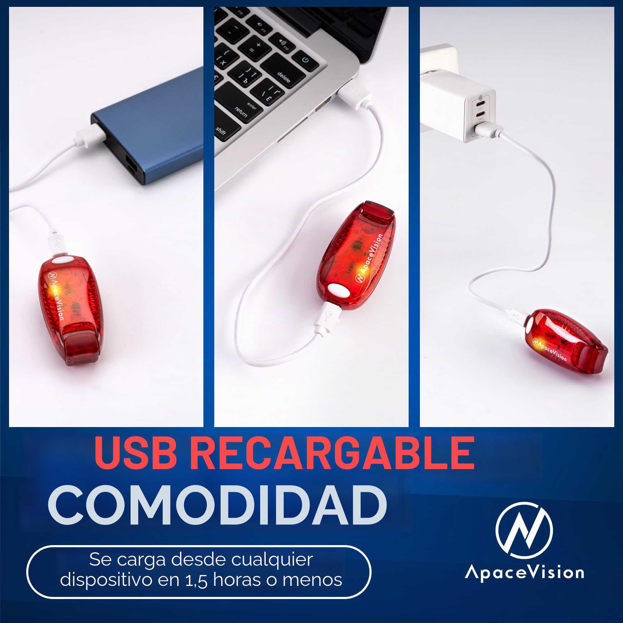 EverLightFX - Luz de Seguridad LED Recargable por USB (Paquete de 2) por Apace. Luz Trasera superbrillante para Bicicleta Que Funciona brillantemente como luz de Correr para Corredores, Mascotas