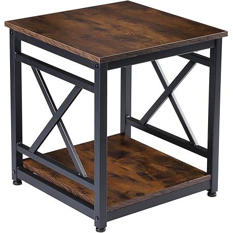 Industrial End Table: 18x18 Square, 2-Tier Storage Perfect for Living Room and Bedroom