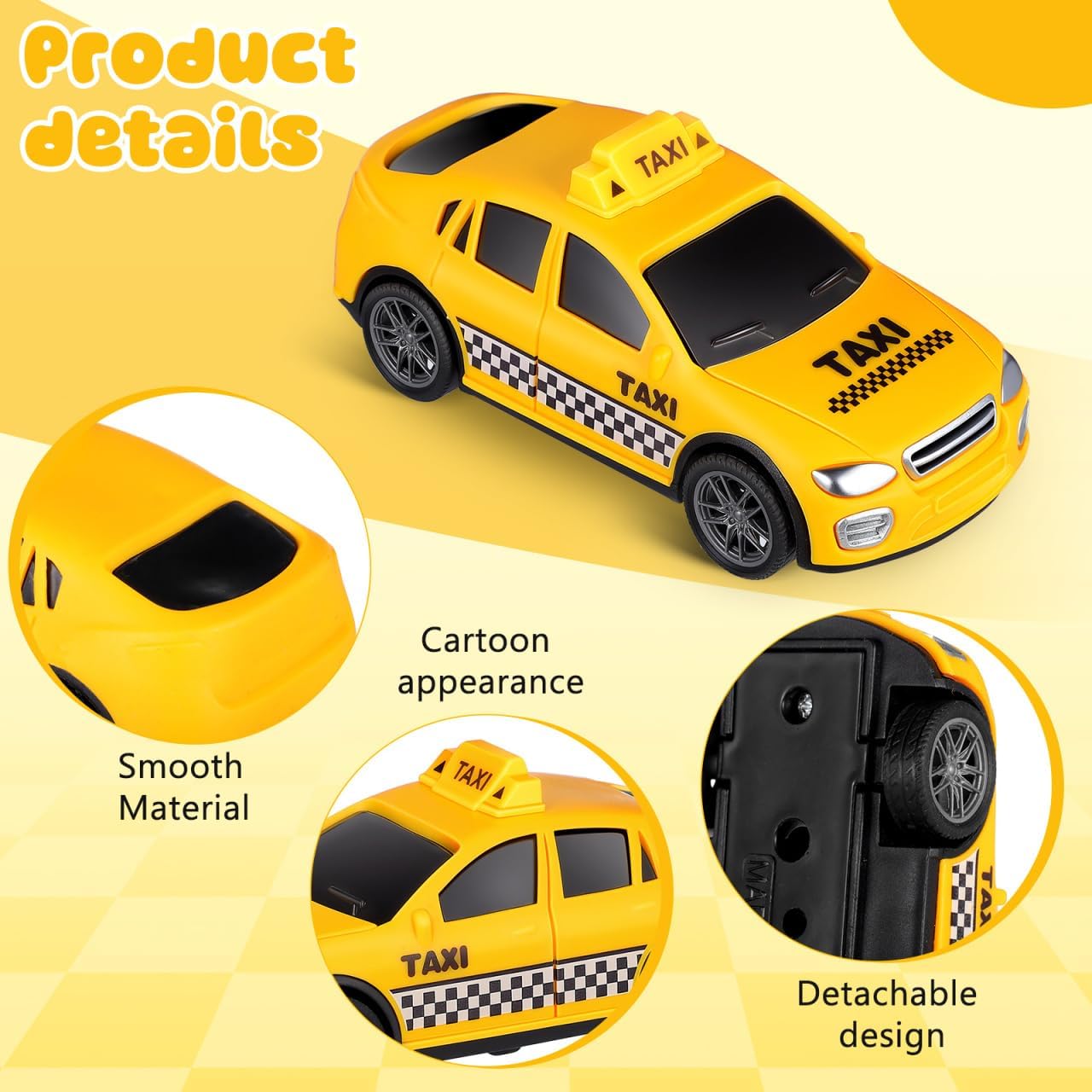 Toddmomy Miniature Pull Back Car Plastic Inertial Taxi Toy Model for Kids Toddlers, Imaginative Pretend Play Friction Powered Vehicle No Battery Required