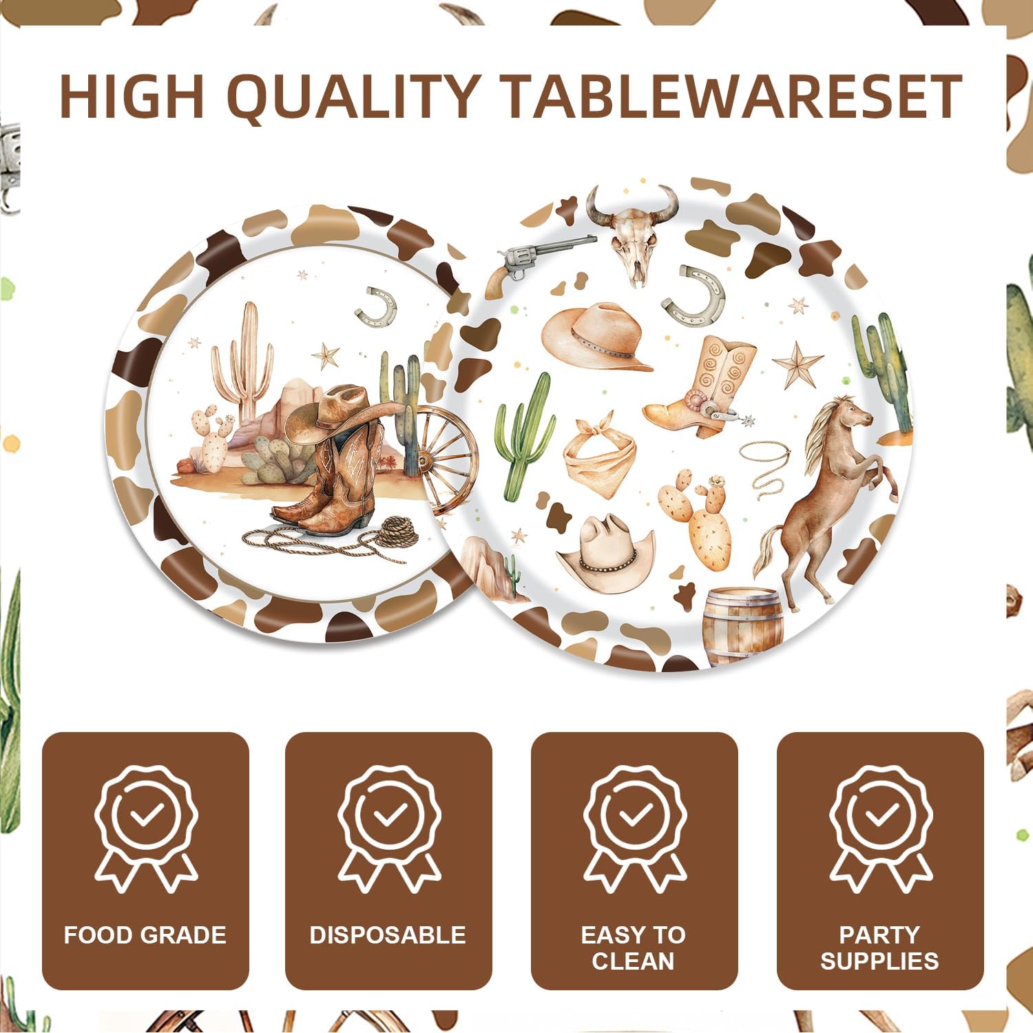 141Pcs Western Cowboy Birthday Party Decorations for 20 Guests - Wild West Party Supplies Plates and Napkins Cups Forks Cutlery Tablecloth Western Cowboy for Baby Shower Decorations