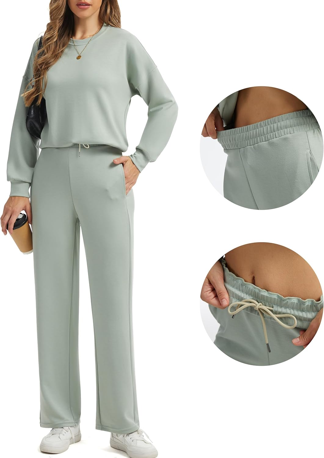 Womens Sweatsuits 2 Piece Sets 2026 Spring Travel Vacation Outfits Long Sleeve Wide Leg Pants Lounge Sets - Image 5