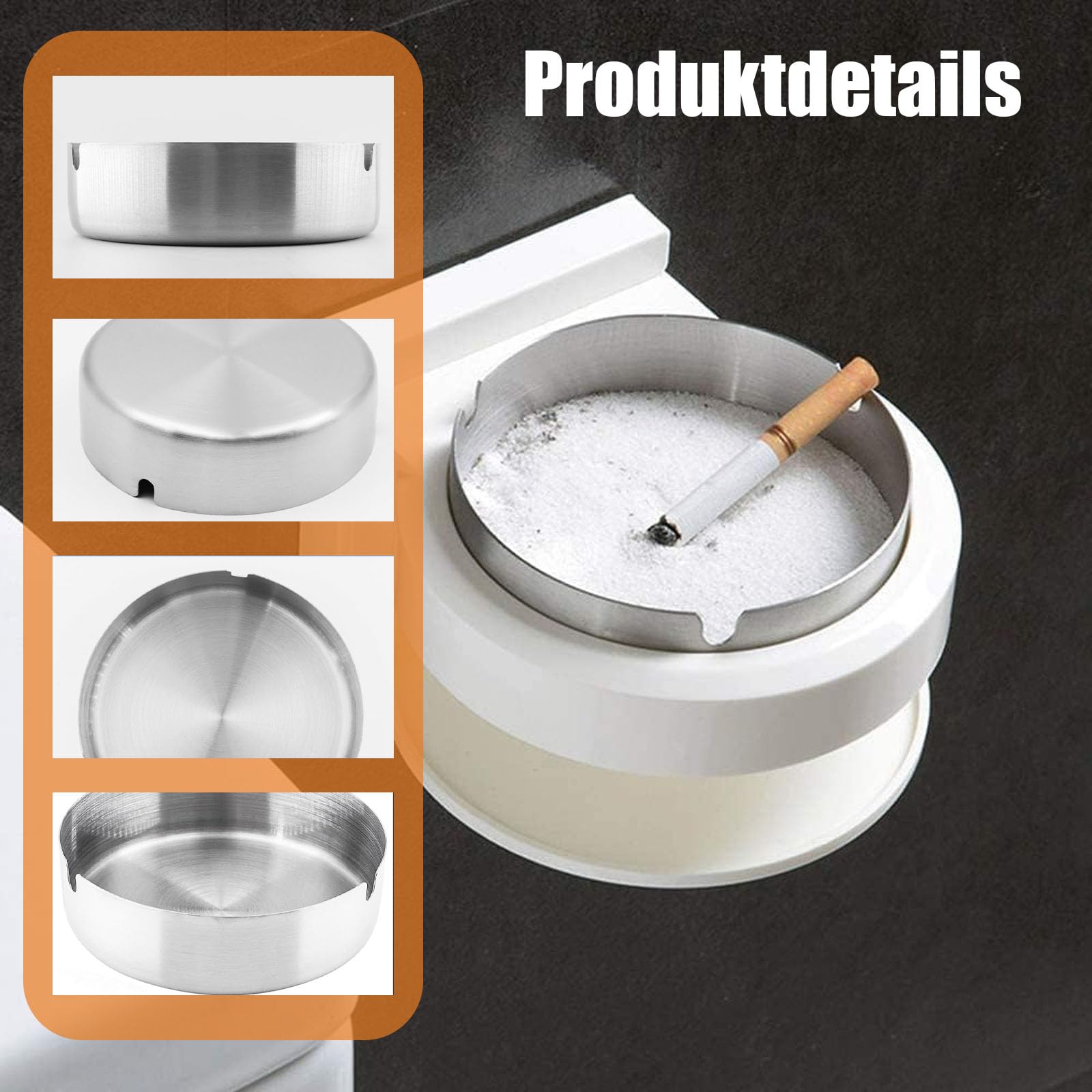 Posacenere Moderno in Acciaio Inox, 16 Pezzi Rotondi 8cm/3,1in da Tavolo e Balcone, Circolare per Interni ed Esterni