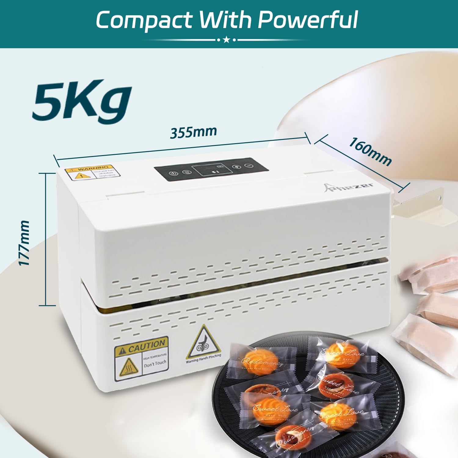 Phezer Continuous Heat Sealing Machine, Automatic Commercial Plastic Bag Band Sealer with 0-250°C Digital Control & Auto Shut-Off, 7m/min Portable Band Sealer for Food, Bakery & Snack Packaging (110V)