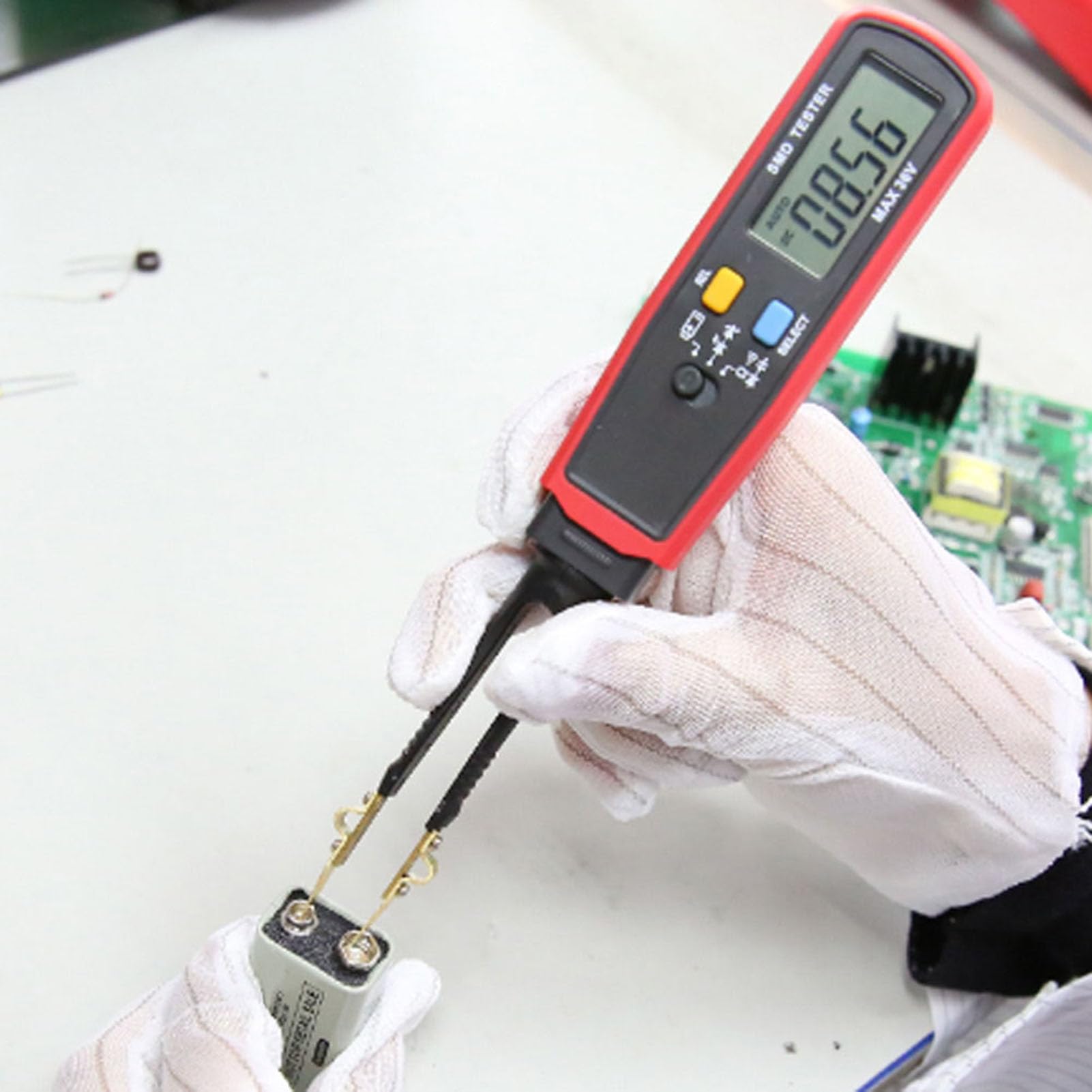 Multímetro Probador para Diodo de Capacitancia de Resistencia SMD Pantalla LCD de 6000 Cuentas para Ingenieros Electrónicos Rojo + Gris