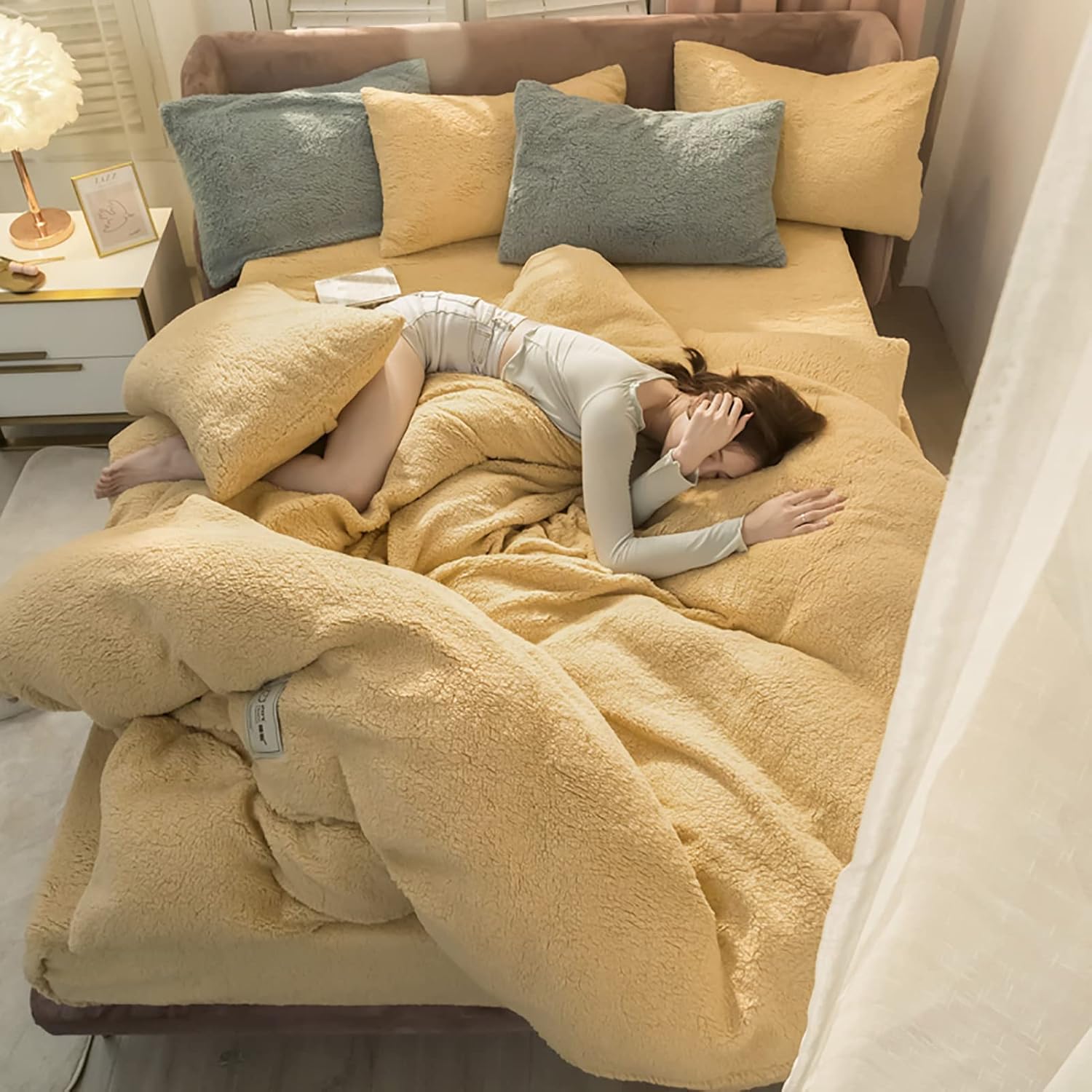 Ultra Soft Fleece Duvet Cover Sherpa Fleece Quilt Cover Thick Warm Bedding with Zip-Grey 150x200cm(59"x78") (Brown 150x200cm(59"x78"))