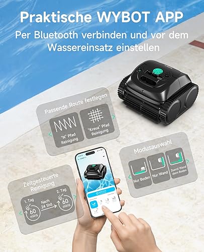 WYBOT C1 swimming pool robot with intelligent route planning, fully automatic cleaning of floors, water line, walls, up to 150 minutes, upgraded triple motor ideal for 150㎡ - 7