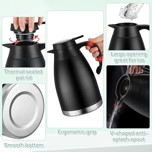 Miniatura 5 de Ziliny 6 jarras térmicas de café de 50 onzas para mantener el café caliente y frío, té las 24 horas, botella térmica al vacío de acero inoxidable de