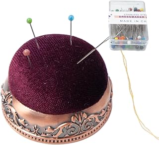almofada alfinetes costura, Almofada alfinete costura retrô anti-queda com formato meia bola e base metal, Suporte pino agulha para ferramenta artesanal estilo Xinxi