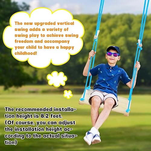 Miniatura 7 de Monopatín de madera para niños, 3 en 1 de pie, equilibrio de ejercicio y coordinación corporal, columpio de árbol para exteriores (cuerda azul)