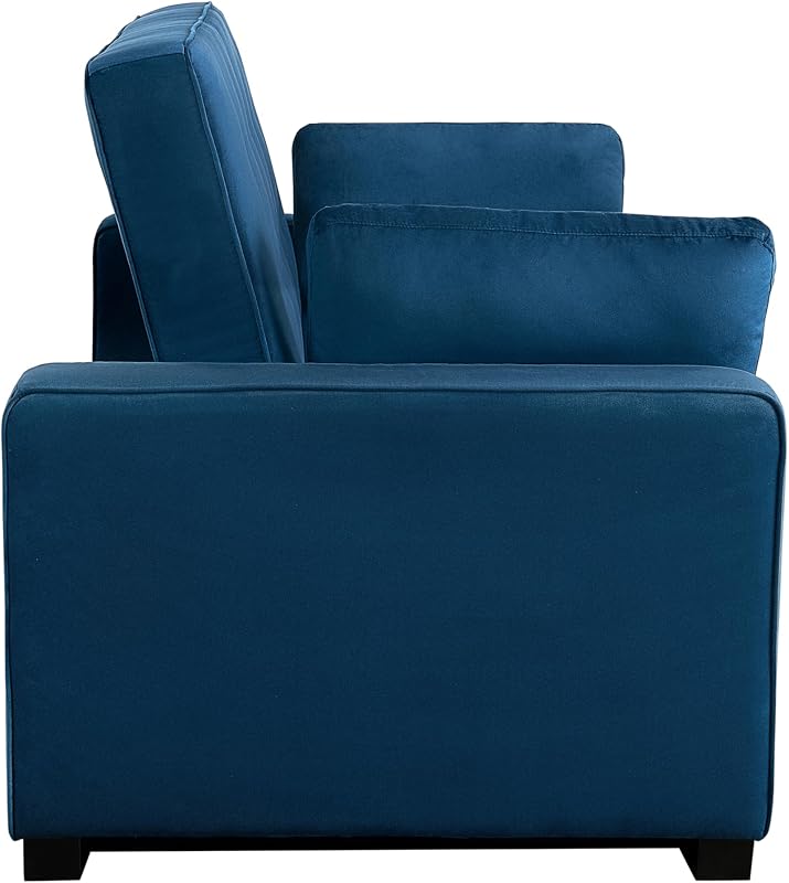 Serta Ainsley 72.6" Convertible Sleeper Sofa, Queen Size, Dreamcoil Comfort, Soft Velvet Fabric, Navy image 3