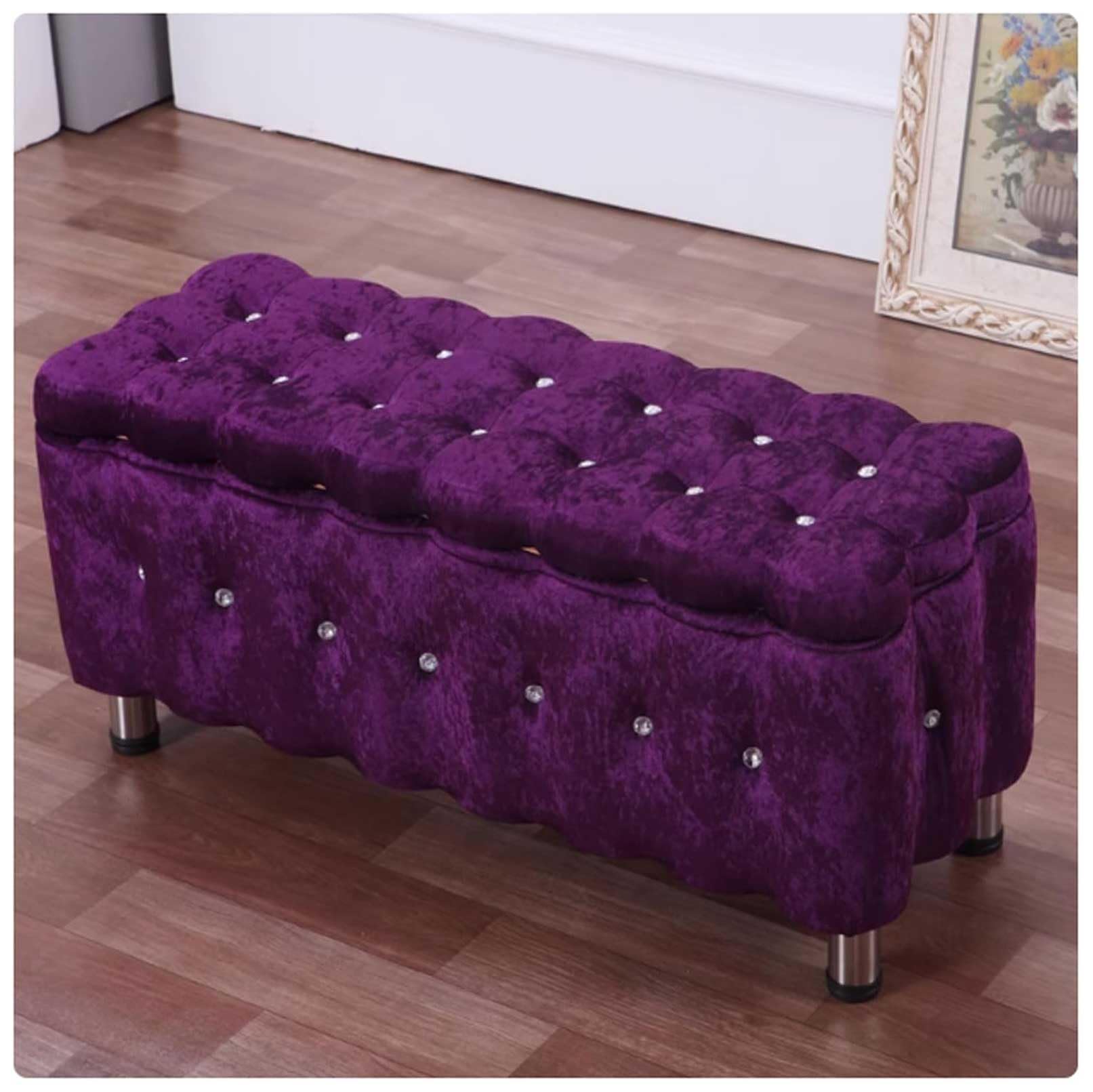 MSHGSKU Storage Bench Ottoman Large Capacity Pouf for Bedroom Shoe Bench with Metal Legs Cushioned Footrest 60x40x40cm (24x16x16inch) Stylish and Functional Furniture