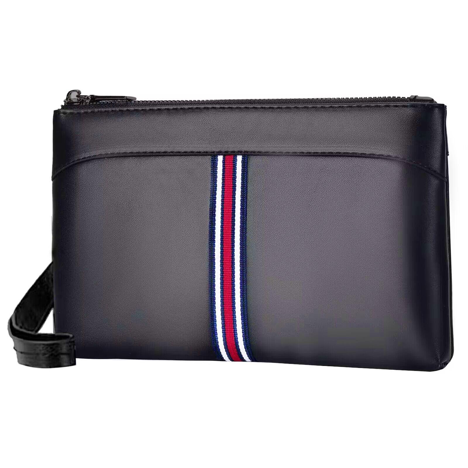 Eshow Pochette Uomo, Borsello a Mano in Pelle Sintetica, Borsa da Polso Nero Grande Capacità para Lavoro Viaggio Ufficio