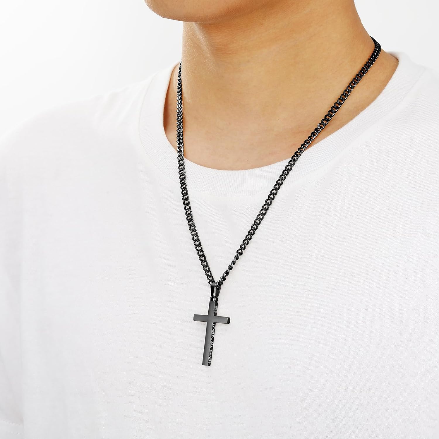 Cross Necklace for Men Boys Stainless Steel Bible Verse Cross Pendant with Cuban Link Chain (22+2 Inches) | Easter Christian Religious Jewelry Gifts - Image 3
