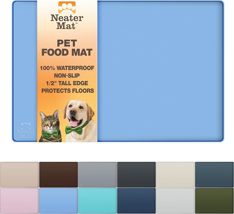 Tapete impermeável de silicone para comedouros e bebedouros de cães e gatos Neater Pet Brands, com borda elevada, 48,26 x 30,48 cm, Azul-claro
