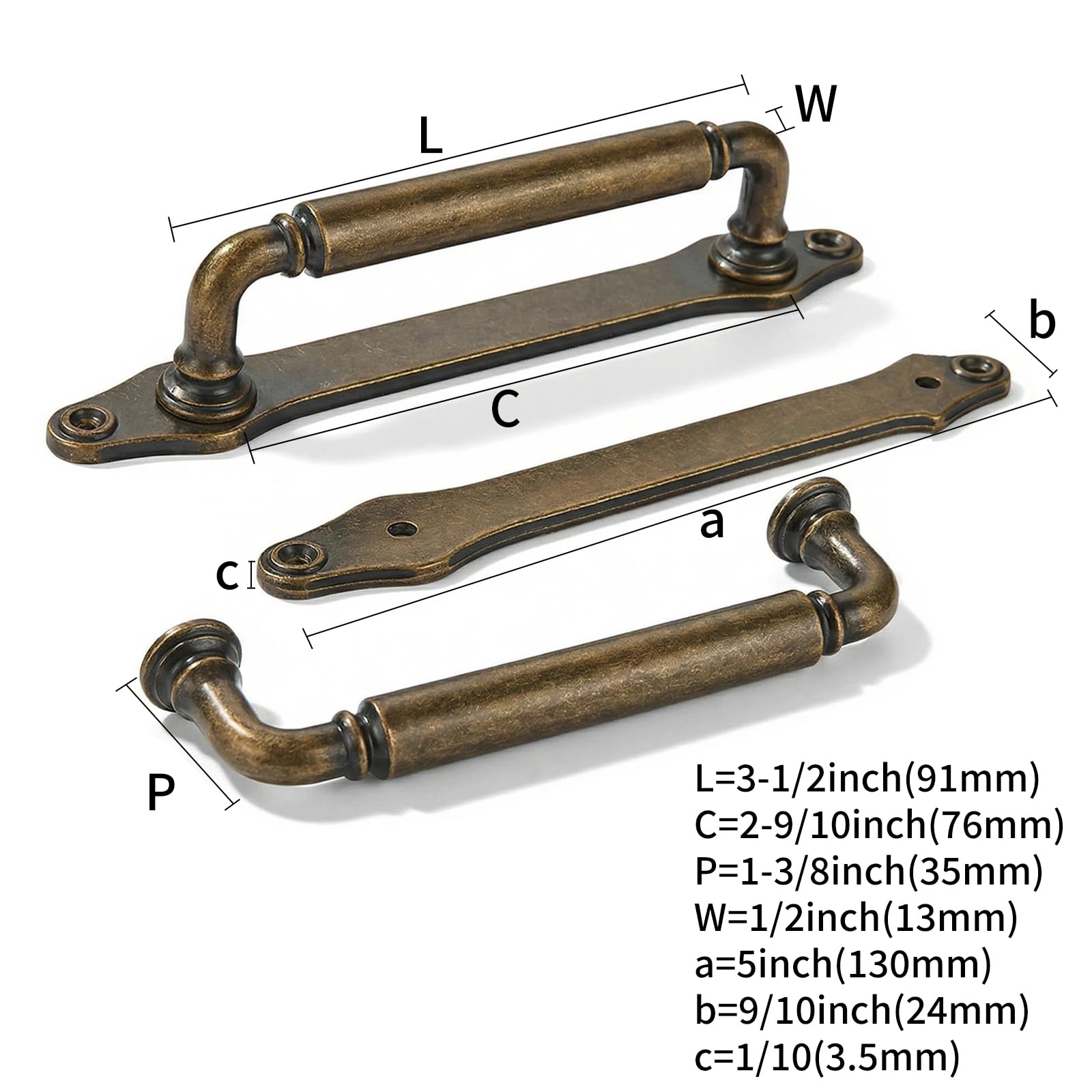 KHTUMEWARE-279BP Antique Brass Cabinet Pulls CTC 3 in (76 mm) 5-Pack in Antique Brass — KHTUMEWARE